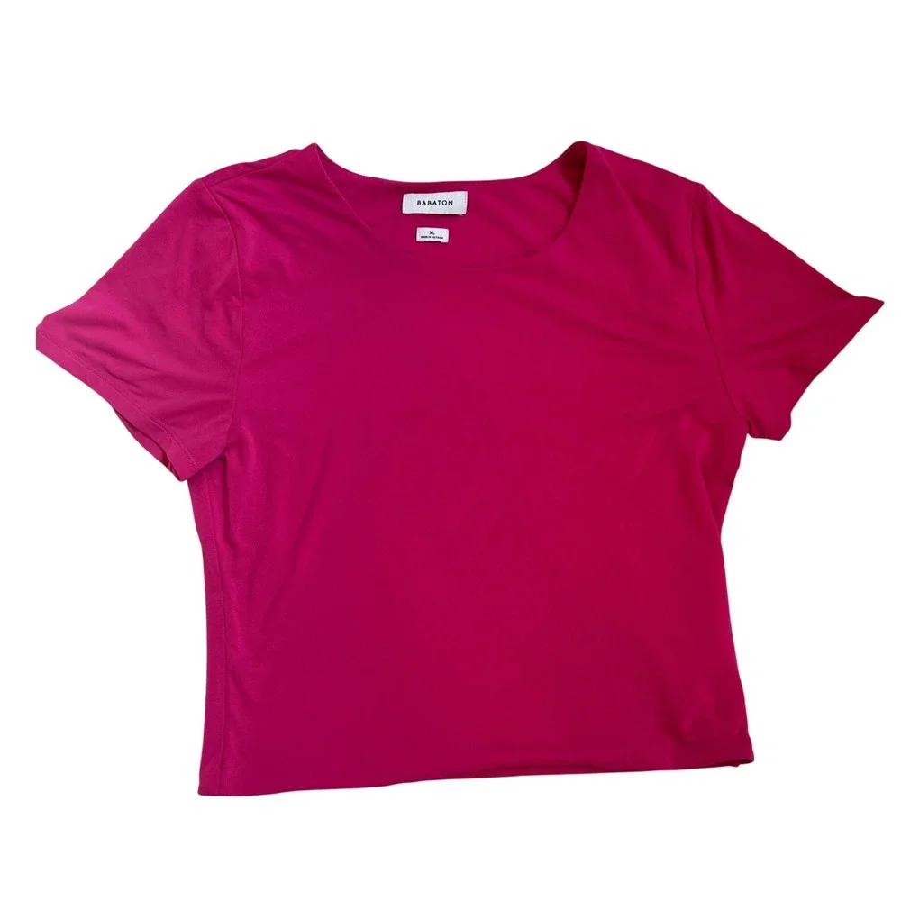 Aritzia Babaton Fuchsia Pink Contour Crew Cropped T-shirt Top SZL